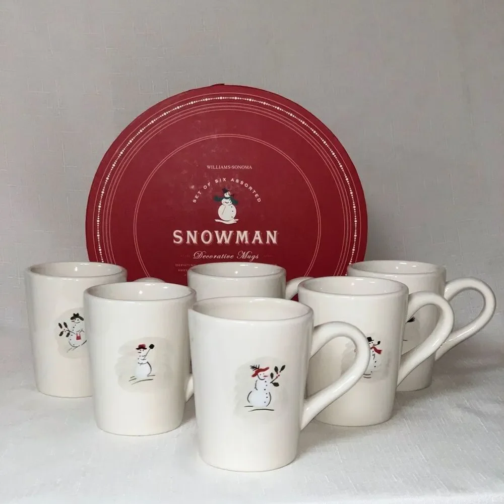 WILLIAMS SONOMA Snowman Mug Christmas Set 6 Retired Vintage Collectible Winter